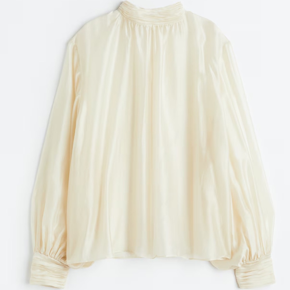H&M Cream Long-Sleeve High-Neck Blouse
